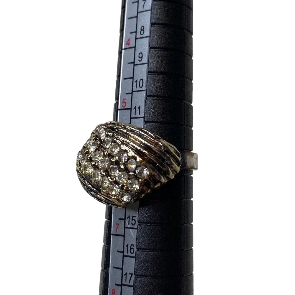 Vintage Rhinestones and Gold Tone Multi Textured Ring Size 6 Fashion Jewelry